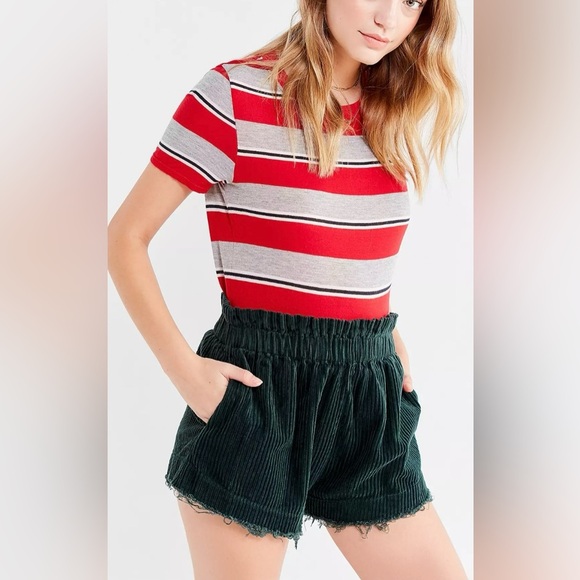 Urban Outfitters Dark Green Corduroy High Waist Shorts - Picture 2 of 9